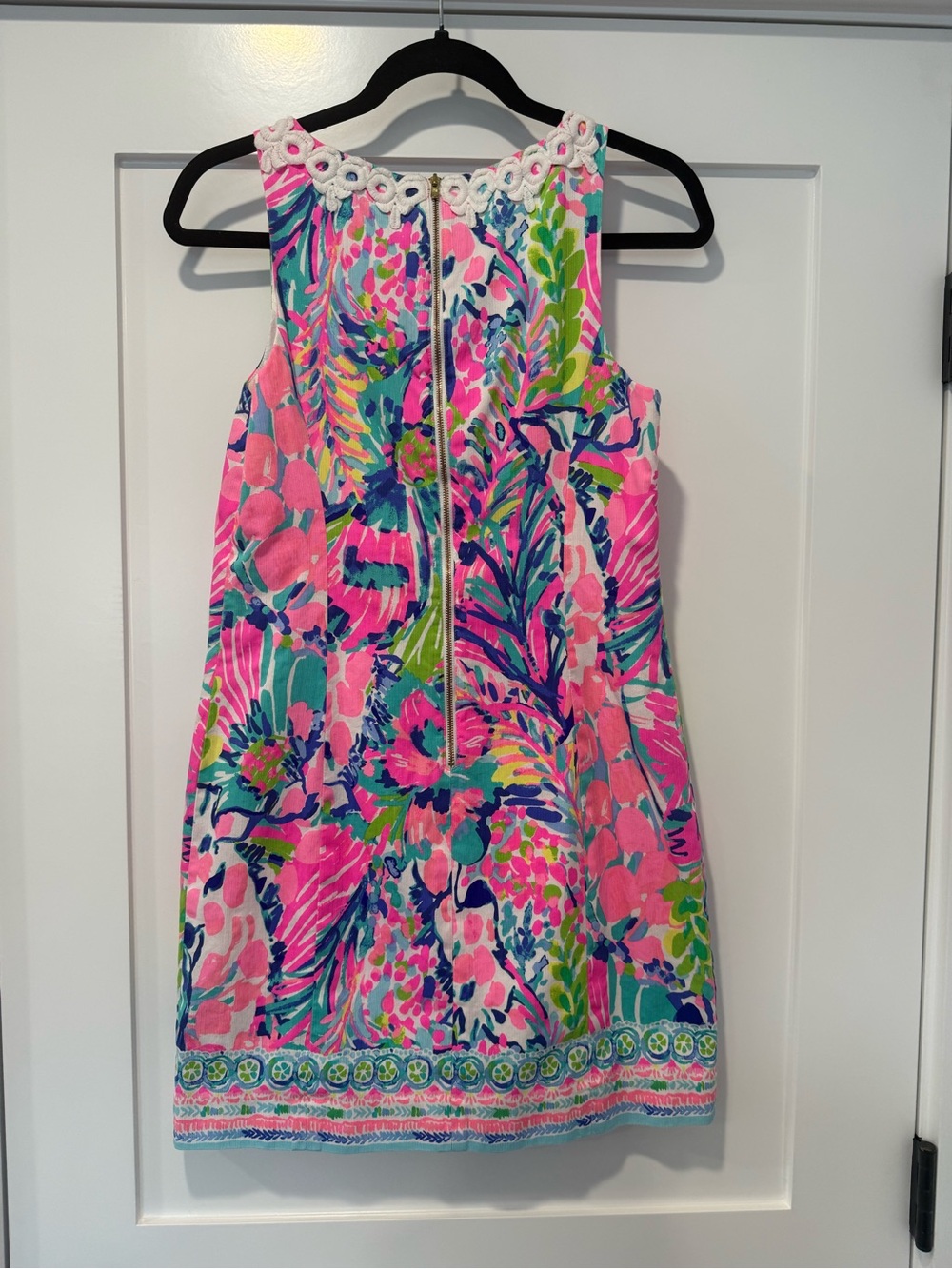 Lilly Pulitzer Gabby Shift Dress Gumbo Limbo Pink Multi Lace Trim- size 6 - Picture 6 of 10